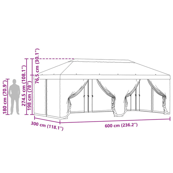 Gazebo-peite sivuseinillä Oranssi 600,5 x 300,5 cm Polyesteri