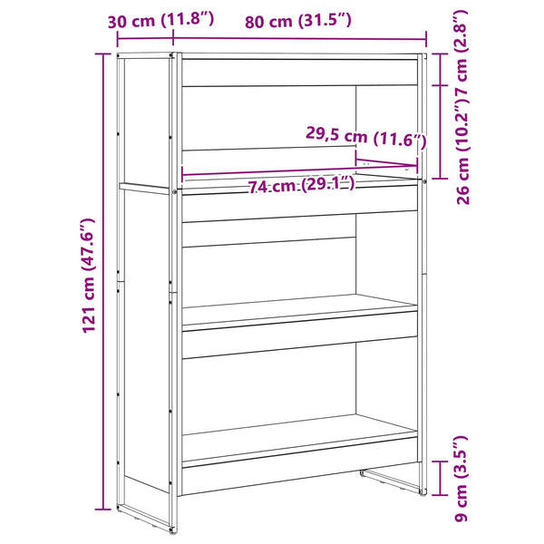 Kirjahylly 80 x 30 x 121 cm Tekninen puu Musta tammi.