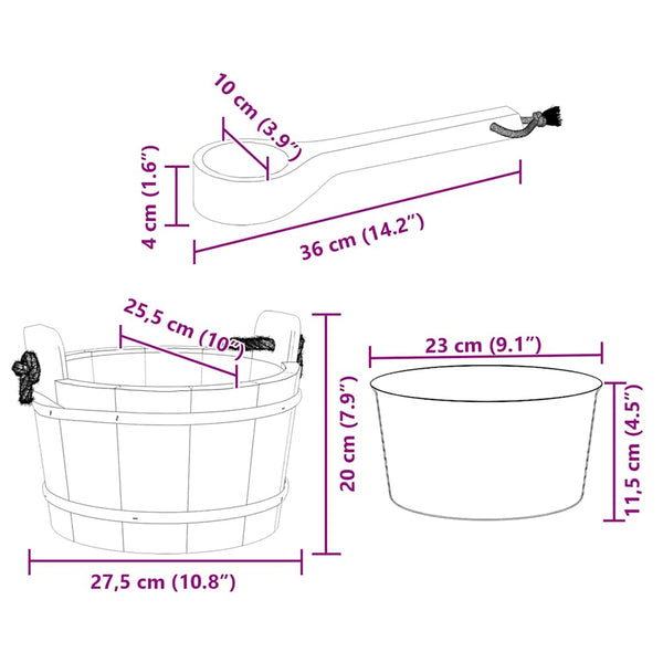 Saunakiulu 2 pcs Ruskea Kiinteä mänty ja hempa