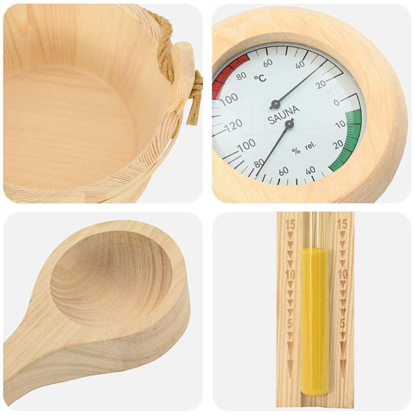 Saunan lisävarustesetti 4 pcs Ruskea Kiinteä mänty ja hempa