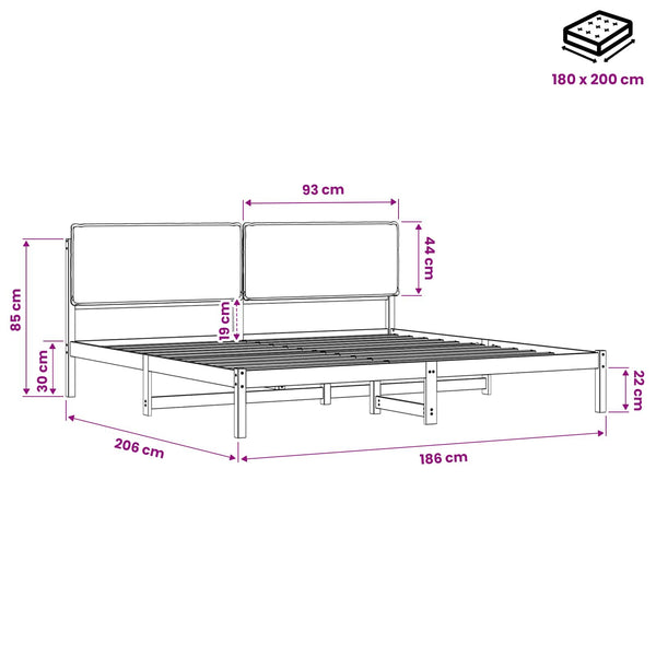 Sänkyrunko verhoillulla päädyn Tummanruskea ja vaaleanharmaa