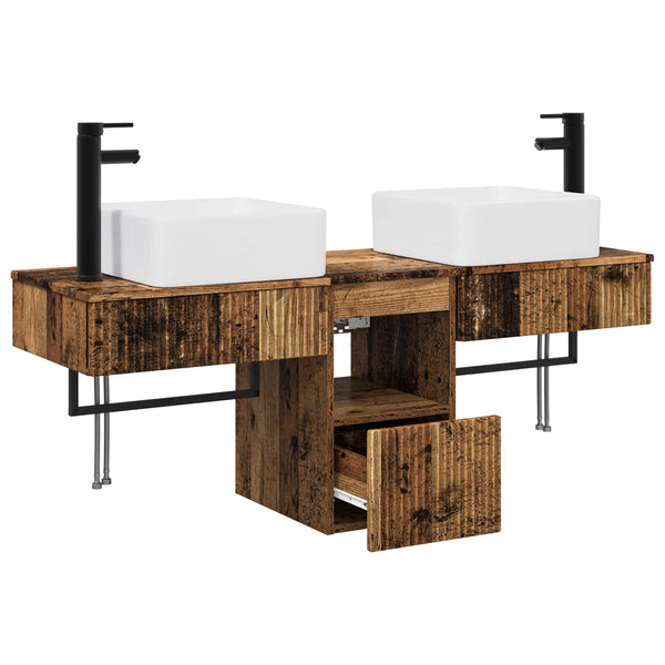 Kylpyhuonekalustesetti 3 kpl Vanha puu Tekninen puu