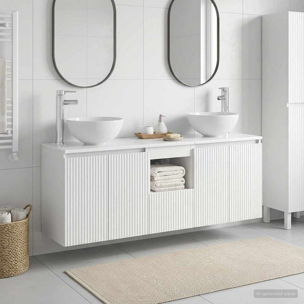 Kylpyhuoneen kaappisetti 3 kpl valkoinen 129 x 35 x 80 cm