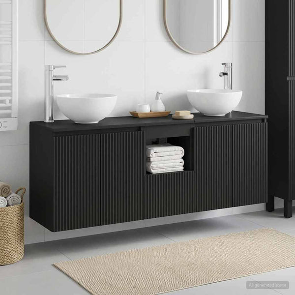 Kylpyhuoneen kaappisetti 3 kpl Musta 129 x 35 x 80 cm