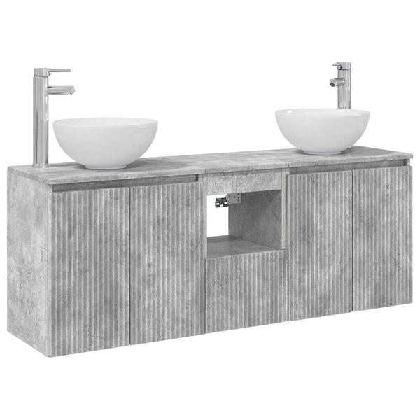 Kylpyhuoneen kaappisetti 3 kpl Betoninharmaa 129 x 35 x 80 cm