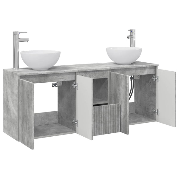 Kylpyhuoneen kaappisetti 3 kpl Betoninharmaa 129 x 35 x 80 cm