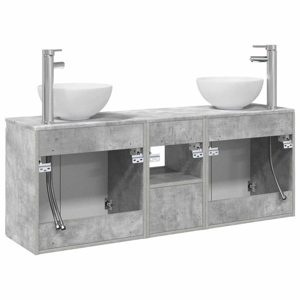 Kylpyhuoneen kaappisetti 3 kpl Betoninharmaa 129 x 35 x 80 cm