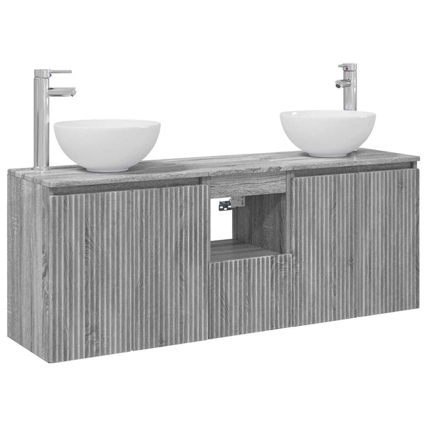 Kylpyhuoneen kaappisetti 3 kpl Harmaa Sonoma 129 x 35 x 80 cm