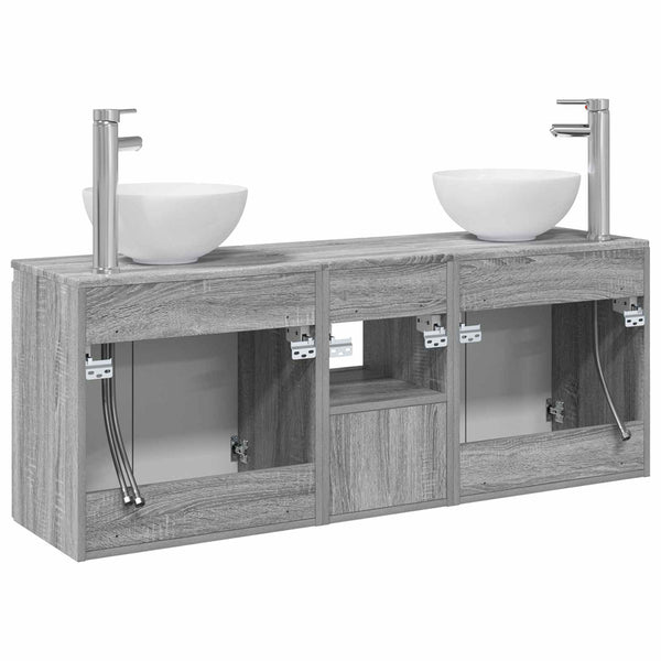 Kylpyhuoneen kaappisetti 3 kpl Harmaa Sonoma 129 x 35 x 80 cm