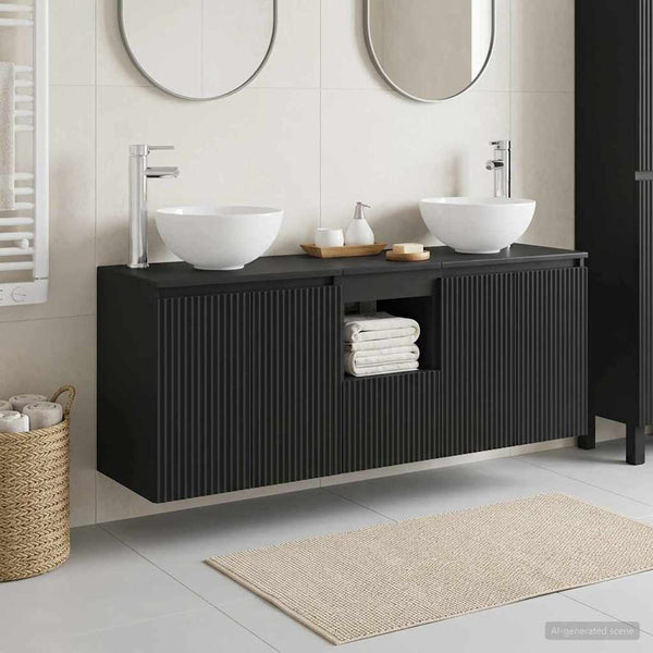 Kylpyhuoneen kaappisetti 3 kpl Musta 129 x 41 x 80 cm