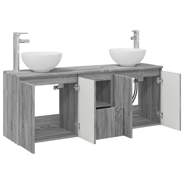Kylpyhuoneen kaappisetti 3 kpl Harmaa Sonoma 129 x 41 x 80 cm
