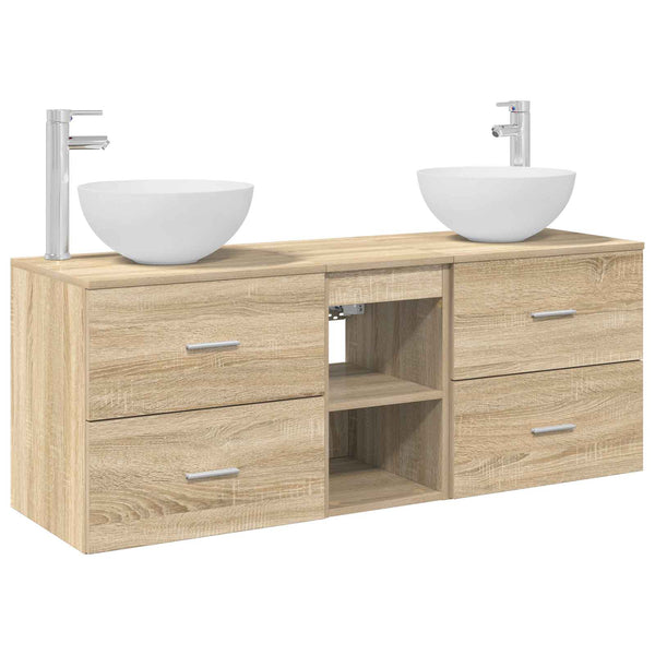 Kylpyhuoneen kaappisetti 3 kpl Sonoma-tammi 129 x 35 x 80 cm