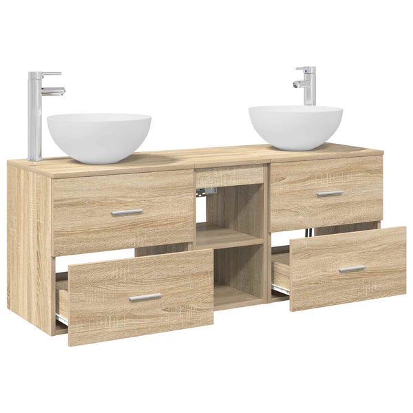Kylpyhuoneen kaappisetti 3 kpl Sonoma-tammi 129 x 35 x 80 cm