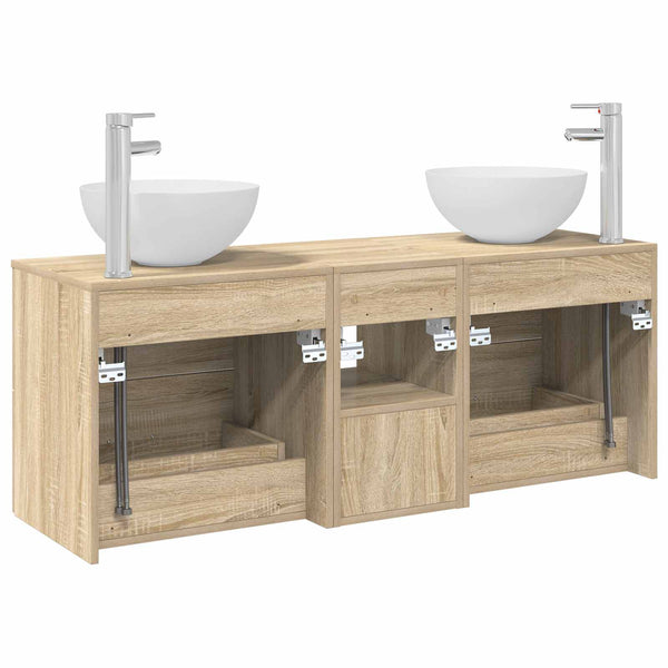 Kylpyhuoneen kaappisetti 3 kpl Sonoma-tammi 129 x 35 x 80 cm
