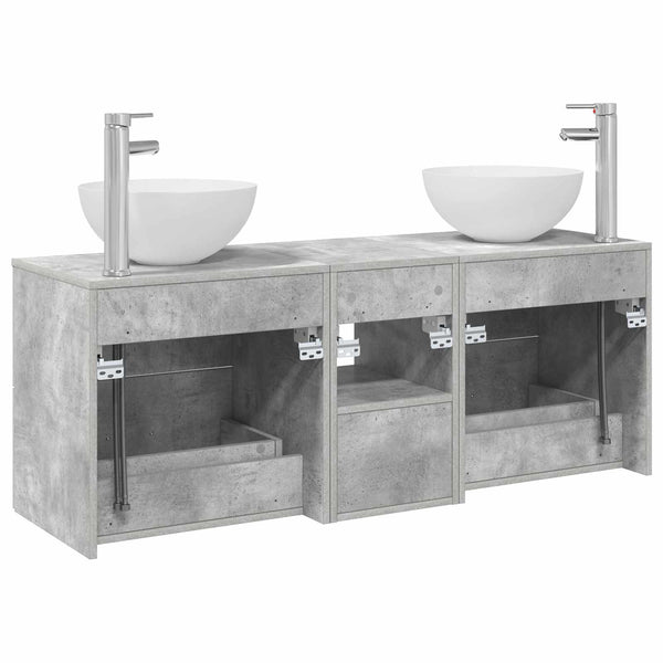 Kylpyhuoneen kaappisetti 3 kpl Betoninharmaa 129 x 35 x 80 cm