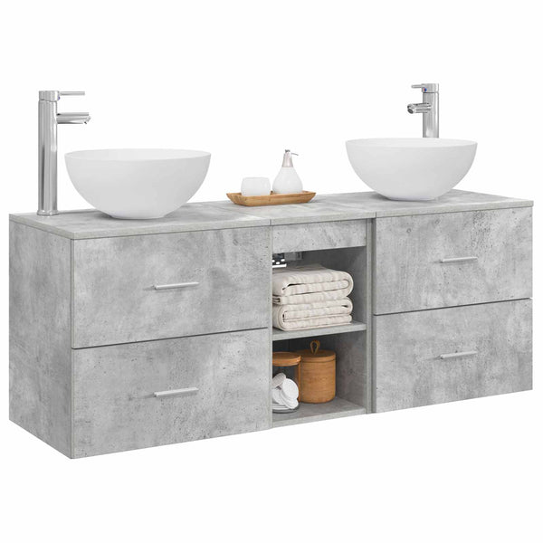 Kylpyhuoneen kaappisetti 3 kpl Betoninharmaa 129 x 35 x 80 cm