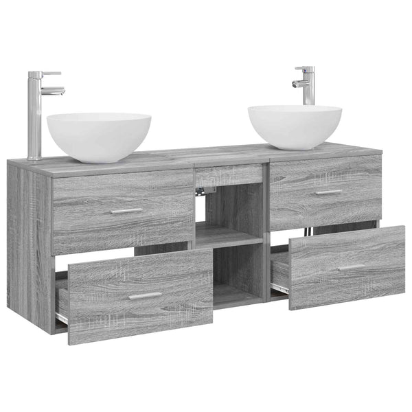 Kylpyhuoneen kaappisetti 3 kpl Harmaa Sonoma 129 x 35 x 80 cm