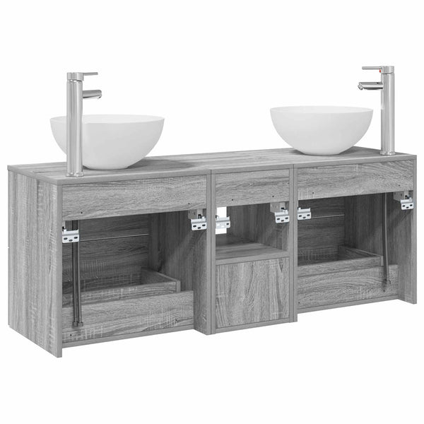 Kylpyhuoneen kaappisetti 3 kpl Harmaa Sonoma 129 x 35 x 80 cm