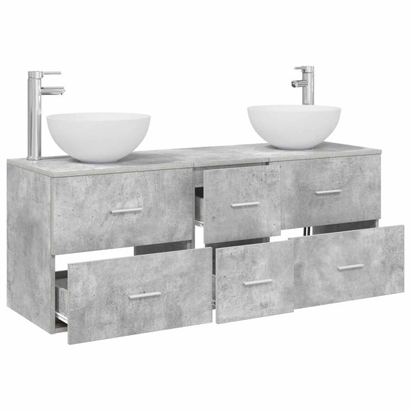 Kylpyhuoneen kaappisetti 3 kpl Betoninharmaa 129 x 35 x 80 cm