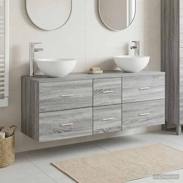 Kylpyhuoneen kaappisetti 3 kpl Harmaa Sonoma 129 x 35 x 80 cm