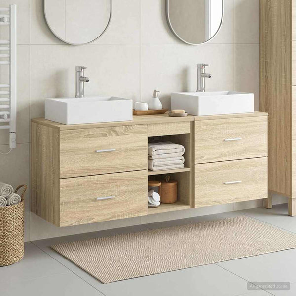 Kylpyhuoneen kaappisetti 3 kpl Sonoma-tammi 129 x 41 x 79,5 cm