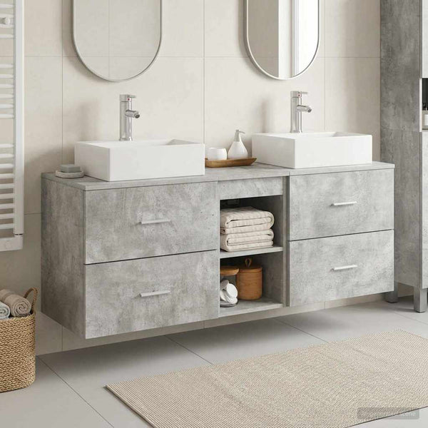 Kylpyhuoneen kaappisetti 3 kpl Betoninharmaa 129 x 41 x 79,5 cm