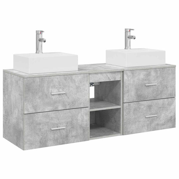 Kylpyhuoneen kaappisetti 3 kpl Betoninharmaa 129 x 41 x 79,5 cm