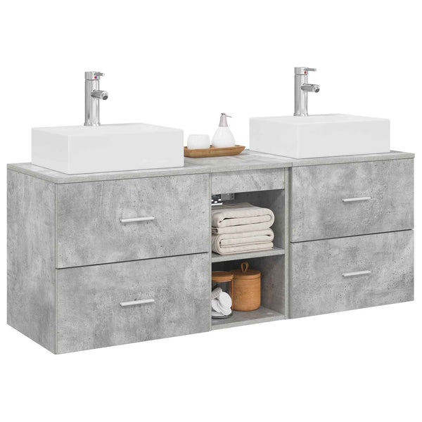 Kylpyhuoneen kaappisetti 3 kpl Betoninharmaa 129 x 41 x 79,5 cm