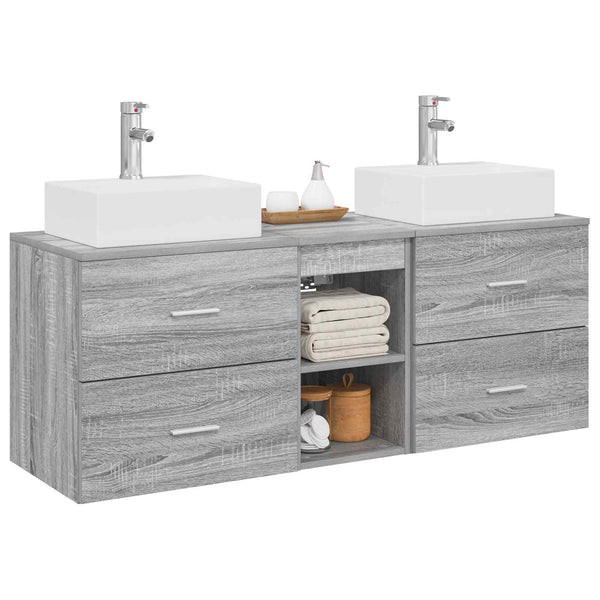 Kylpyhuoneen kaappisetti 3 kpl Harmaa Sonoma 129 x 41 x 79,5 cm