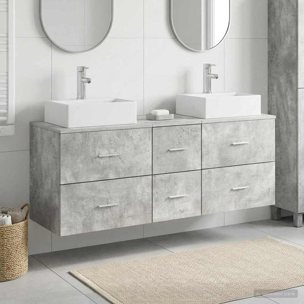 Kylpyhuoneen kaappisetti 3 kpl Betoninharmaa 129 x 41 x 79,5 cm