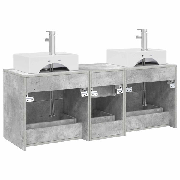 Kylpyhuoneen kaappisetti 3 kpl Betoninharmaa 129 x 41 x 79,5 cm