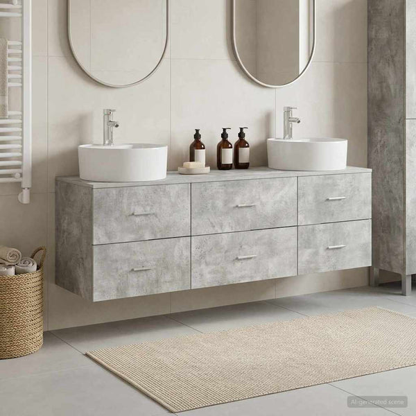 Kylpyhuoneen kaappisetti 3 kpl Betoninharmaa 161 x 44,5 x 76 cm