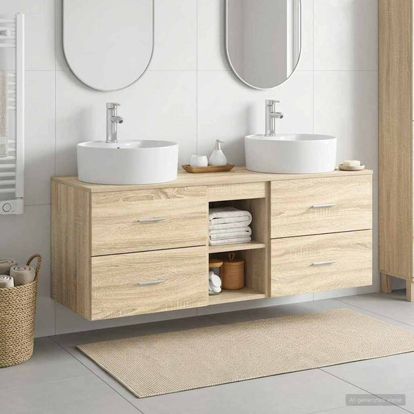 Kylpyhuoneen kaappisetti 3 kpl Sonoma-tammi 129 x 44,5 x 82 cm