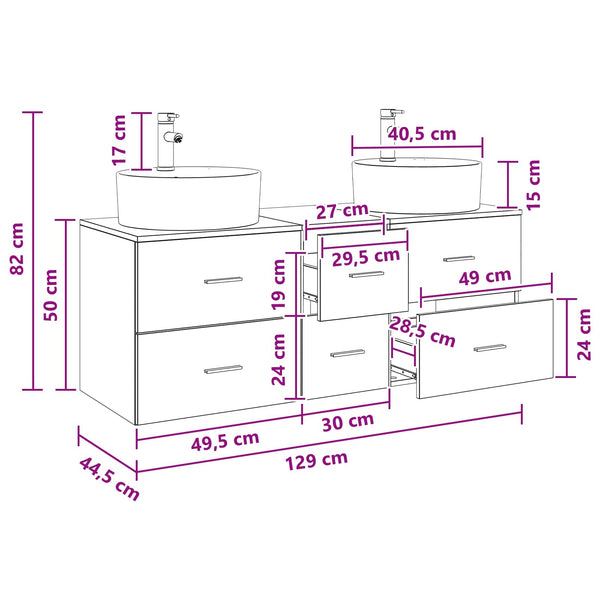 Kylpyhuonekalustesetti 3 kpl Betoninharmaa 129 x 44,5 x 80 cm