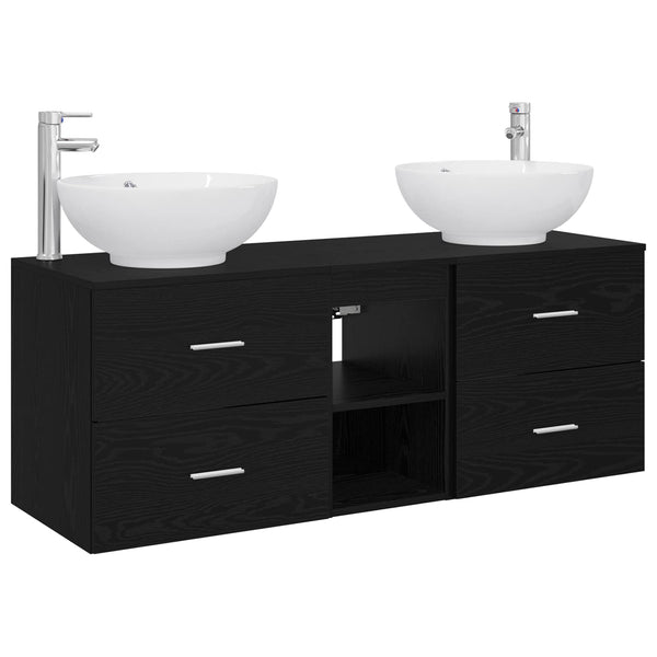Kylpyhuonekalustesetti 3 kpl Musta 129 x 44,5 x 80 cm