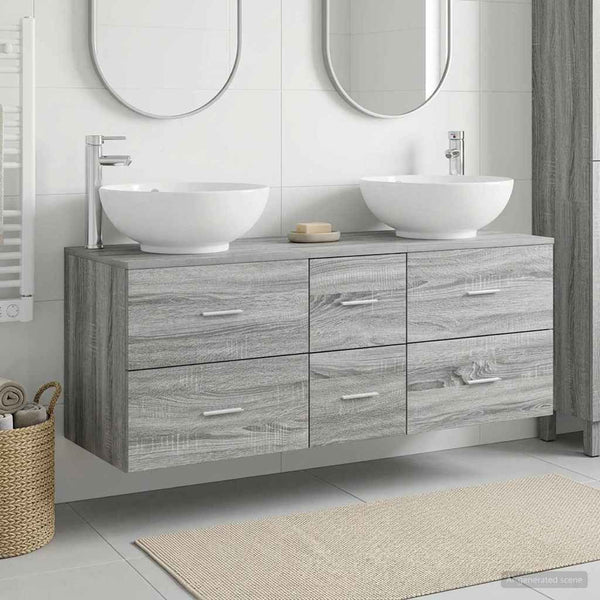 Kylpyhuonekalustesetti 3 kpl Harmaa Sonoma 129 x 44,5 x 80 cm
