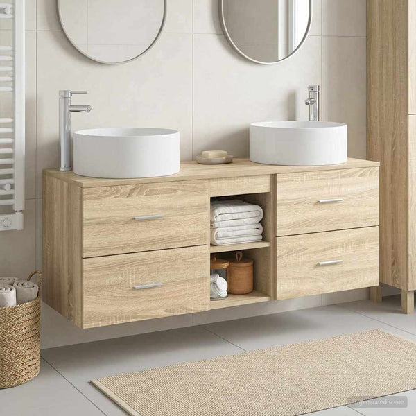 Kylpyhuonekalustesetti 3 kpl Sonoma-tammi 129 x 44,5 x 80 cm