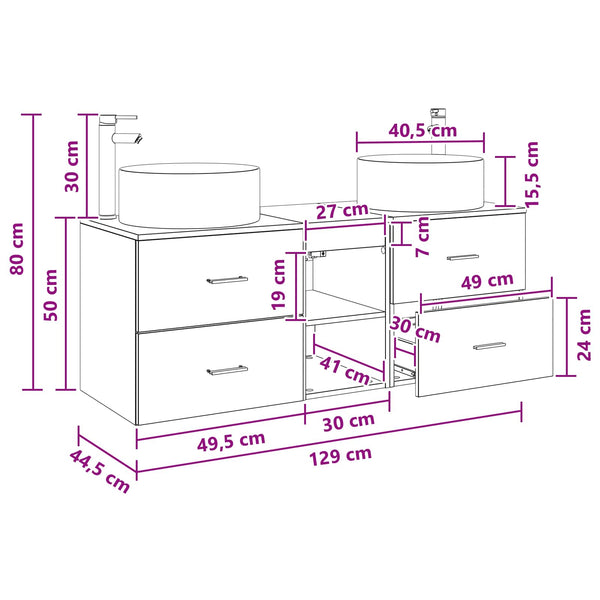 Kylpyhuonekalustesetti 3 kpl Betoninharmaa 129 x 44,5 x 80 cm
