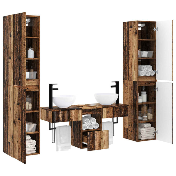 Kylpyhuonekalustesetti 5 kpl Vanha puu 33 x 34,5 x 160 cm