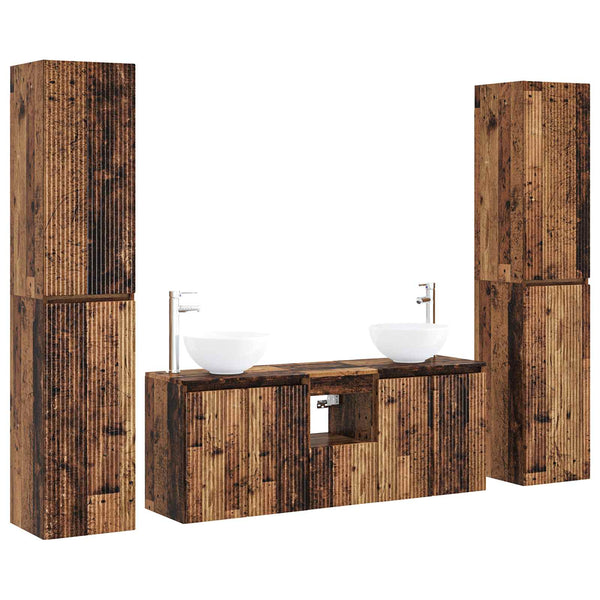 Kylpyhuonekalustesetti 5 kpl Vanha puu 33 x 34,5 x 160 cm