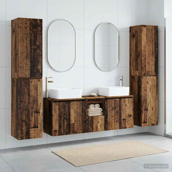 Kylpyhuonekalustesetti 5 kpl Vanha puu 33 x 34,5 x 160 cm