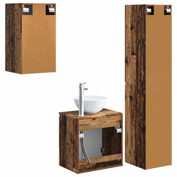 Kylpyhuonekalustesetti 3 kpl Vanha puu 33 x 34,5 x 160 cm