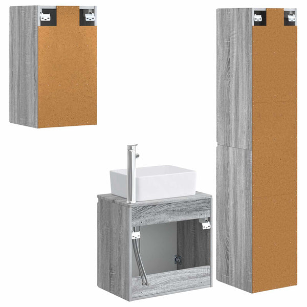 Kylpyhuonekalustesetti 3 kpl Harmaa Sonoma 33 x 34,5 x 160 cm