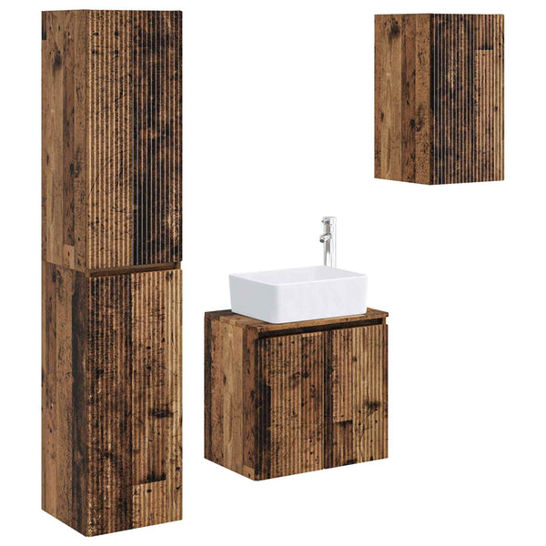 Kylpyhuonekalustesetti 3 kpl Vanha puu 33 x 34,5 x 160 cm