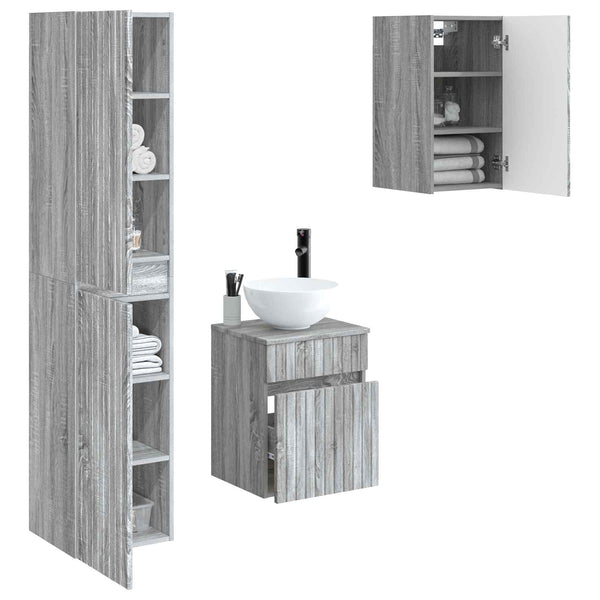Kylpyhuonekalustesetti 3 kpl Harmaa Sonoma 33 x 34,5 x 160 cm