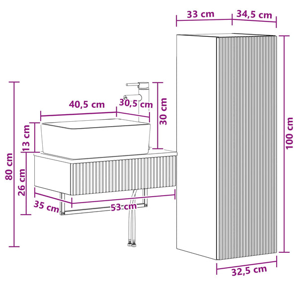 Kylpyhuonekalustesetti 2 kpl Musta 33 x 34,5 x 100 cm