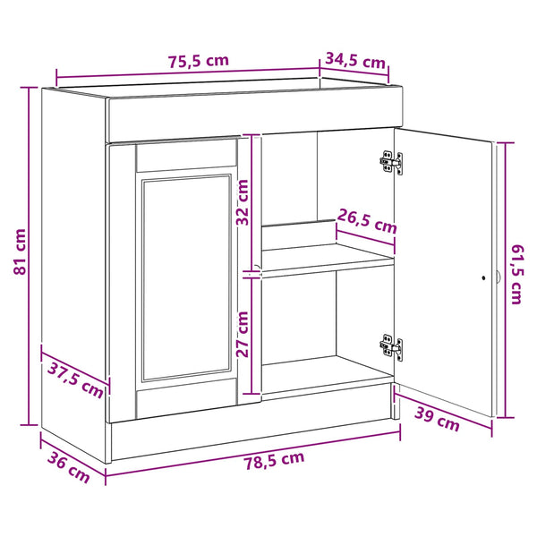 Kylpyhuoneen allaskaappi valkoinen 78,5 x 37,5 x 81 cm