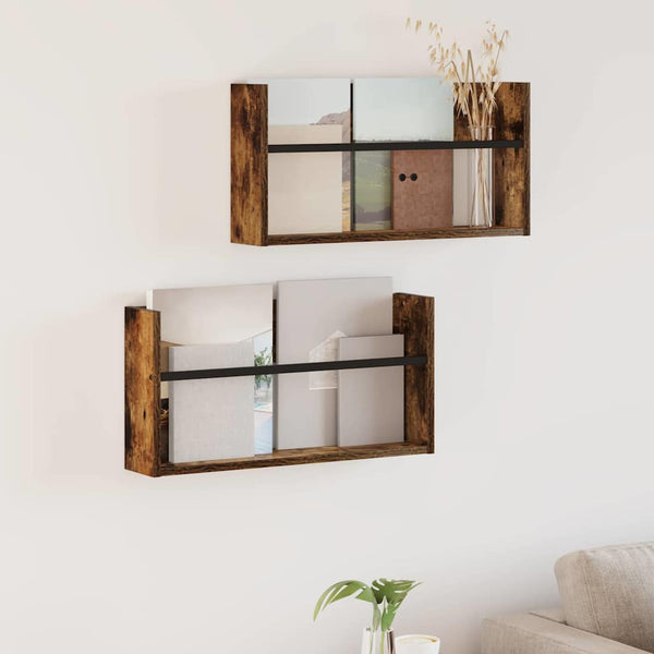 Lehtiteline 2 kpl Savupähkinä 60 x 12 x 30 cm Tekninen puu