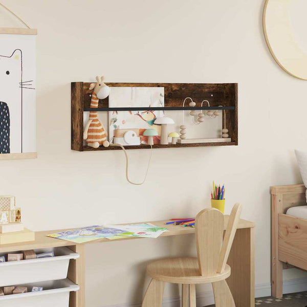 Lehtiteline hyllyllä Savupähkinä 80 x 12 x 30 cm Tekninen puu