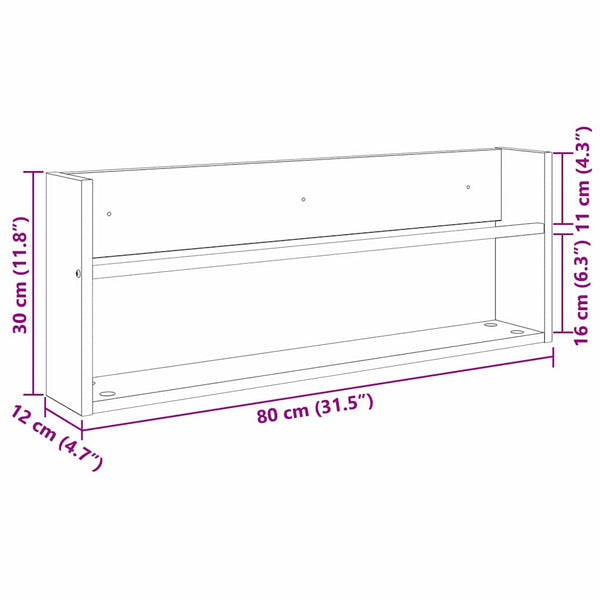 Lehtiteline hyllyllä Vanha puu 80 x 12 x 30 cm Tekninen puu